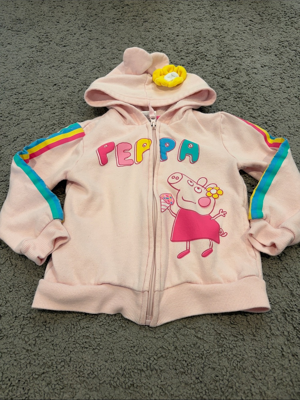 Peppa Pig Light Pink Hooded Zip Sweatshirt with Rainbow Sleeve Stripes